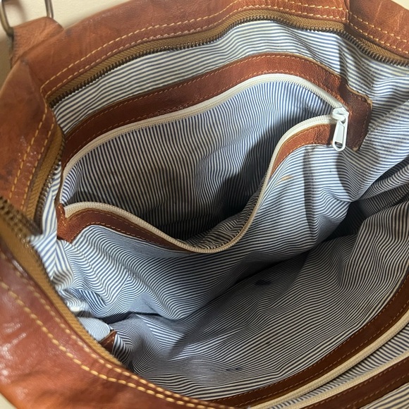 Noonday Collection Rustic 100% Leather Tote Shoulder Bag Purse Large Lined Brown - Picture 5 of 7